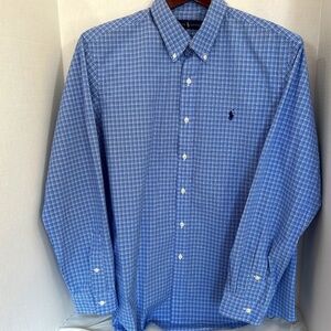 Men’s long sleeve button down,Ralph Lauren, XL, Blue, Black and White Plaid